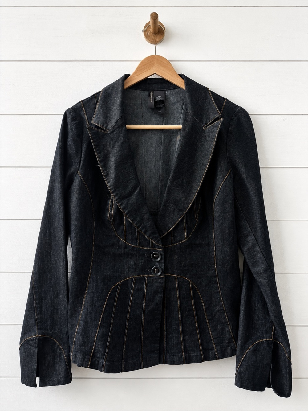 Y2K Bisou Bisou Black Denim Blazer with Contrast Topstitching Size Small